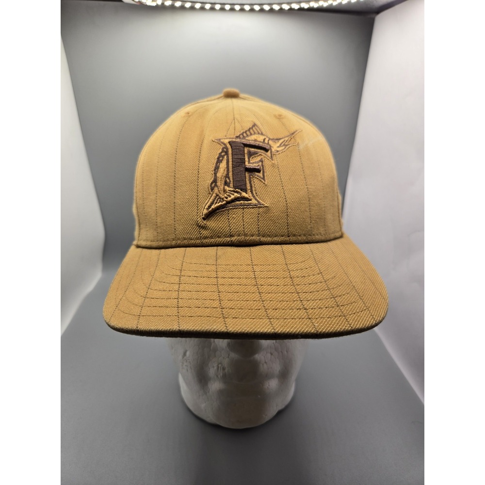 New Era 59FIFTY Florida Marlins Fitted‎ Hat Tan Brown Pinstripe Size 7 5/8